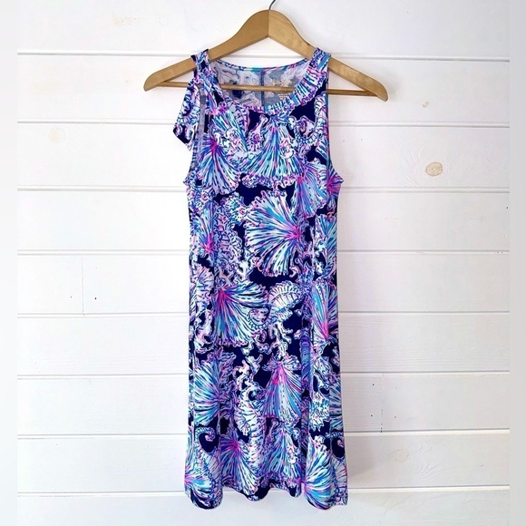 Lilly Pulitzer Luella Tropical Resortwear Dress in Deep Sea Navy Shells Bells XS - Picture 1 of 10